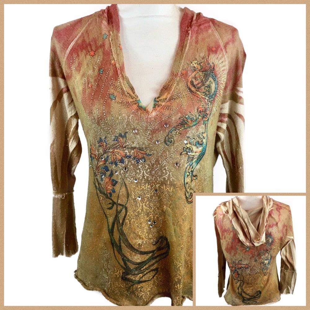 Love Amour Fall Colors Embellished Hoodie Size L